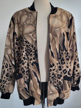 KLG & Co Leopard Print Zip Front Jacket Medium Soft Velvet Feel Lightweight -S:M